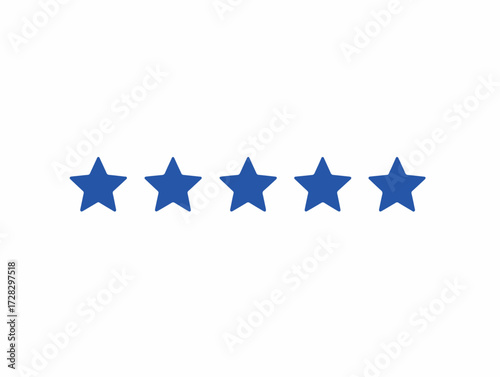 青い星５つの評価ベクターイラスト。顧客満足度やレビューの概念。