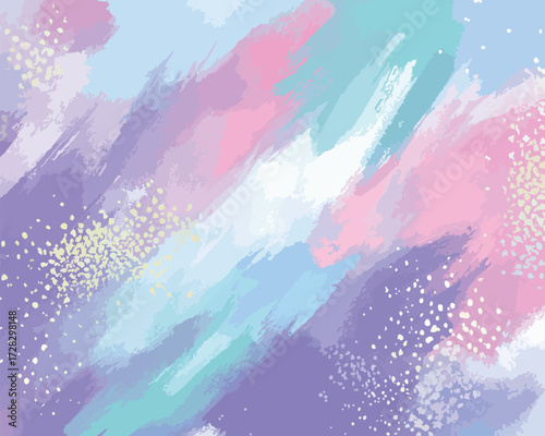 パステルカラーの抽象的なブラシストロークとキラキラしたドットが描く、夢のようなファンタジー背景