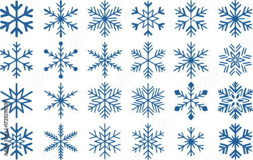 Collection of Blue Snowflake Icons Winter Season Frosty Weather Snowfall Elements
