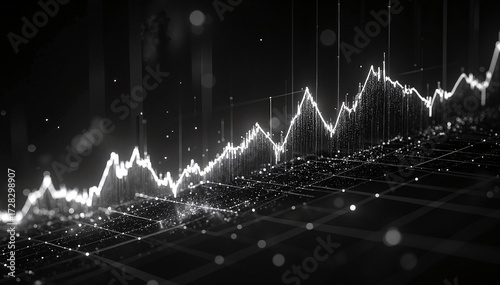 A striking black and white photograph featuring an upward-trending graph, showcasing sharp lines and clear data points against a minimalist background.