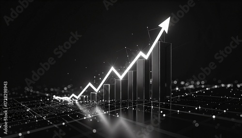 A striking black and white photograph showcasing a sharply ascending graph, emphasizing growth and progress with bold lines and clear data points.