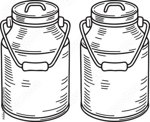Milk Can Vector Set with Handles and Lid for Dairy and Farm Product Illustrations