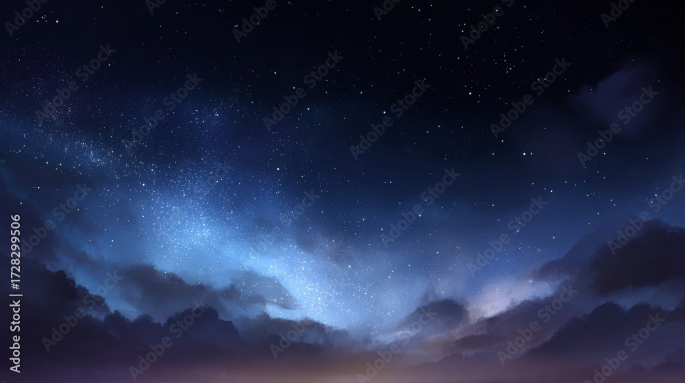 Fototapeta premium Radiant Milky Way in a Dreamy Night Sky with Shining Stars and a Touch of Dawn Light