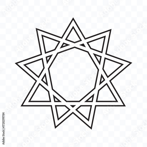 Bahai religious symbol in silhouette on transparent background.