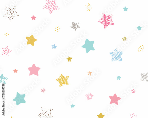カラフルな星が散りばめられた、優しく可愛らしいベクターイラストレーションデザイン