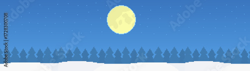 Foto 8-bit pixel art blue winter night sky with a bright pixel starlight, full moon a
