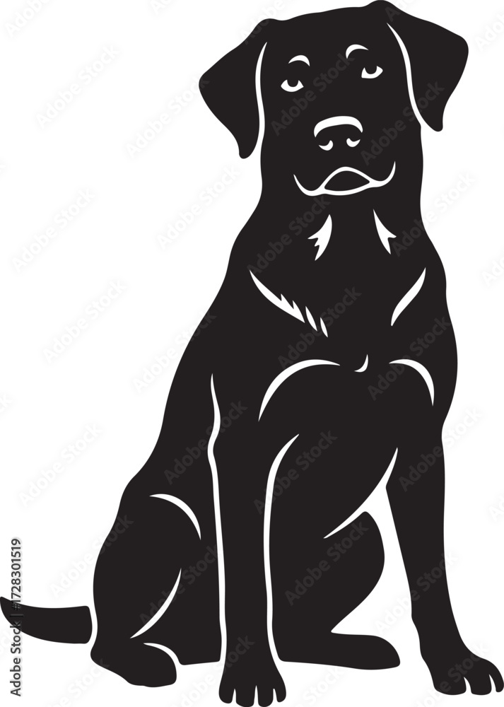 Fototapeta premium Black Labrador Dog Silhouette Vector Art Sitting Retriever Graphic
