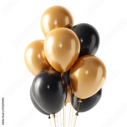 Elegant Gold and Black Balloons Festive Celebration Party Decor isolated on a white background
