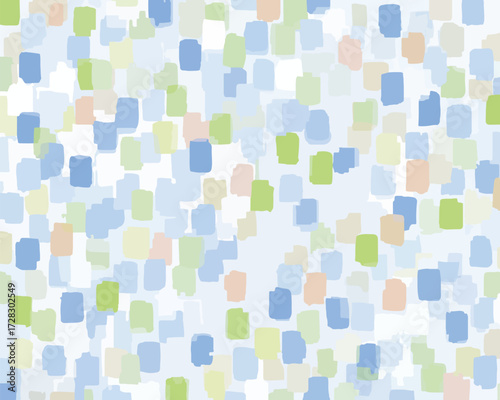 淡いパステルカラーの抽象的なドットパターンが重なり合う、軽やかで優しい背景デザイン