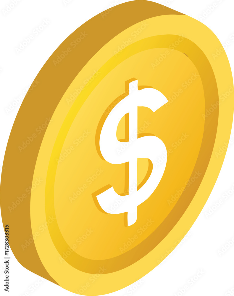Obraz premium Golden dollar coin icon isometric finance symbol