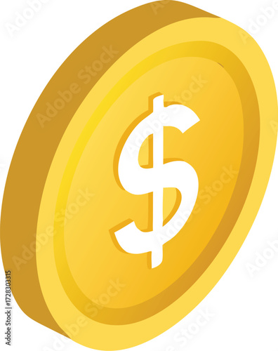 Golden dollar coin icon isometric finance symbol