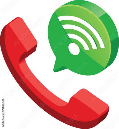 Red phone receiver with green wi fi speech bubble