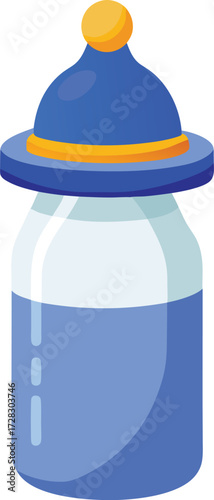 Blue baby bottle with milk vector illustration