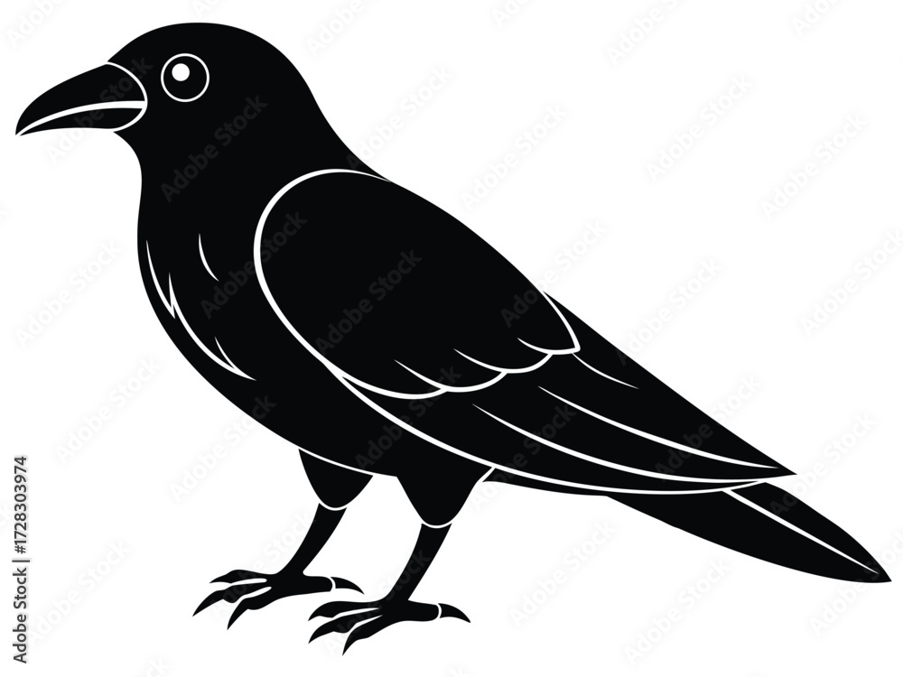 Fototapeta premium raven vector icon in bold style on black color and white background.
