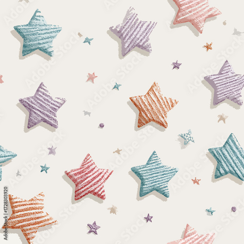 パステルカラーの星々が優しく輝く、子供部屋にぴったりの可愛らしいベクターイラスト