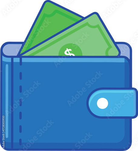 Blue wallet with green bills financial vector icon