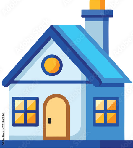 Charming blue roof house vector illustration