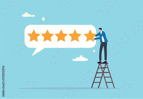 5 stars rating feedback, customer satisfaction, comment or giving product review, best reputation or ranking, assessment, excellent award concept, customer or client giving five stars feedback review.