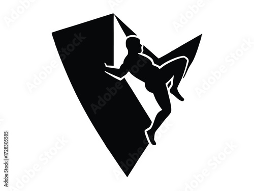 rock climbing vector icon in bold style on black color and white background.