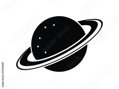 saturn planet vector icon in bold style on black color and white background.