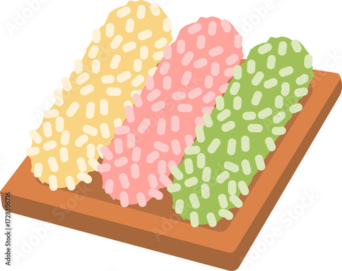 Traditional Korean Gangjeong Rice Snacks Colorful Illustration