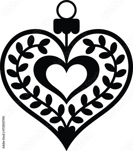 Elegant heart ornament with floral leaf design