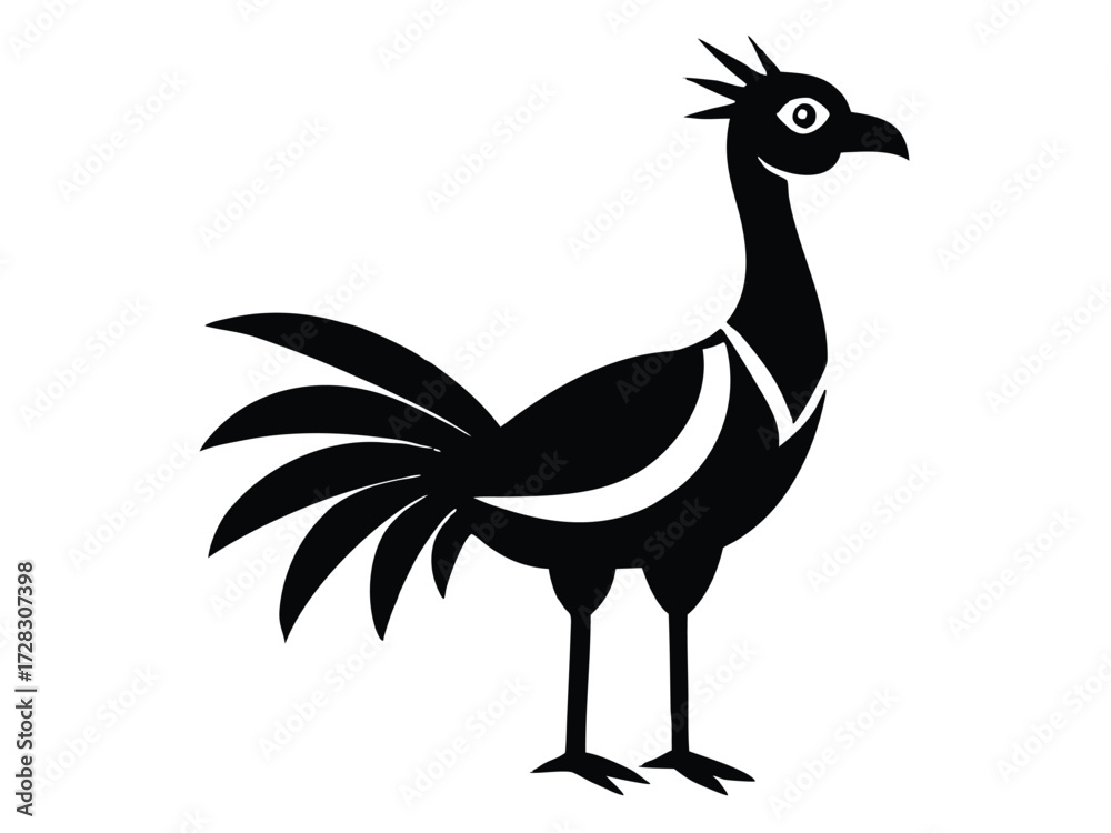 Naklejka premium secretary bird vector icon in bold style on black color and white background.