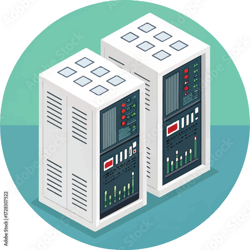 Isometric data server or audio rack system illustration