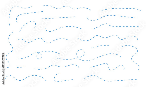 Hand drawn curve dotted line, Spiral dotted line hand drawn, Dotted lines path on white background. Path travel dotted line trip dashed trace destination track plan and silhouette, travelling symbol. 
