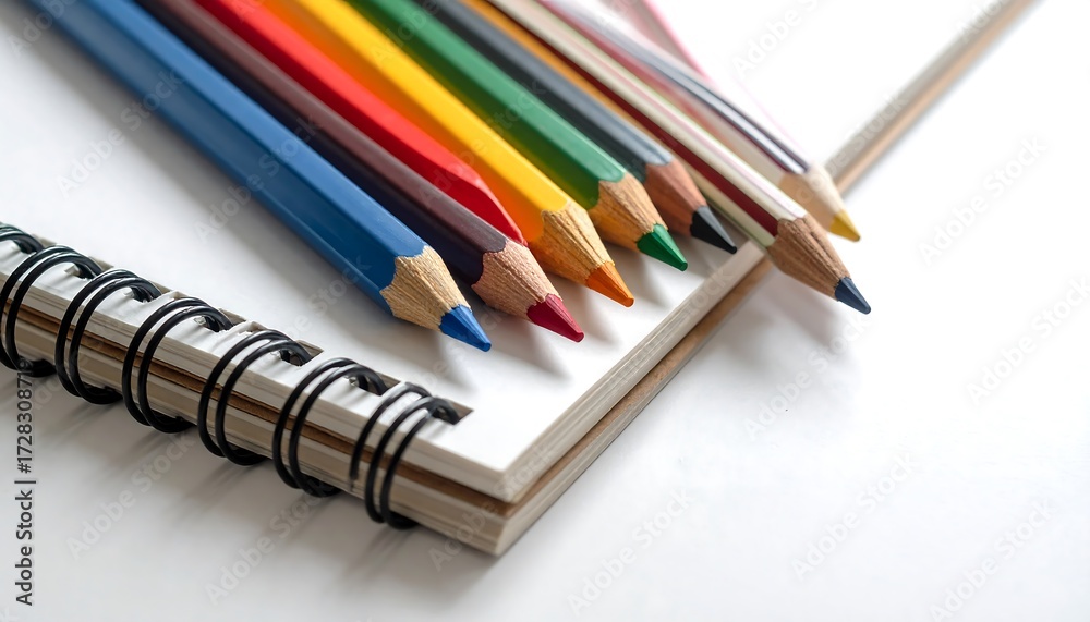 Fototapeta premium Colorful pencils on a spiral notebook