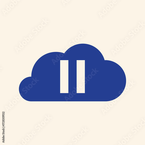 Modern cloud icon with pause symbol, representing digital storage, technology, and temporary suspension of services.