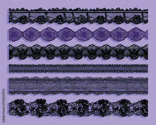 繊細なレースの装飾模様が並ぶ、エレガントなベクターイラストレーション