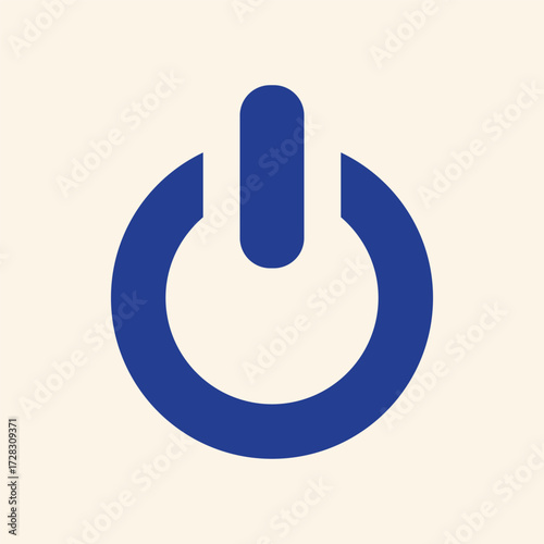 Bold blue power button icon on a clean, neutral background signifies activation, innovation, and digital control