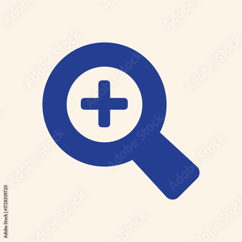 Magnifying glass with plus symbol icon symbolizing search expansion, discovery, and increased detail for data analysis and research projects