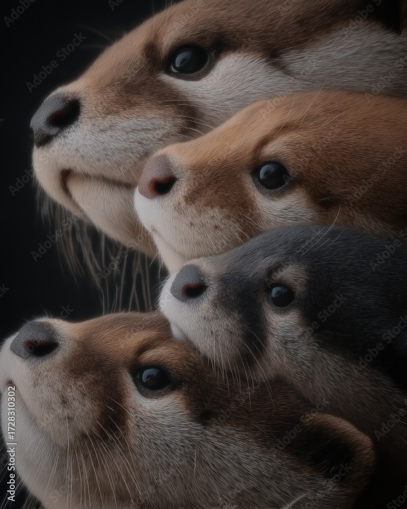 Obraz premium Adorable Otter Family Portrait on a Dark Background