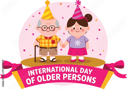 Happy international day of older persons with grandparents isolated on white background