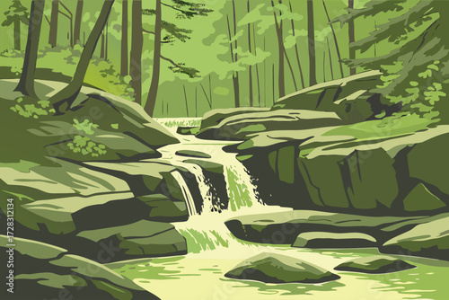 Diana’s Baths near North Conway, New Hampshire, small cascades over granite ledges in a mossy woodland setting