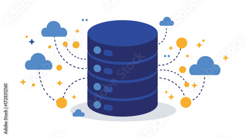 Database cylinder with connected nodes symbolizing big data storage and digital network