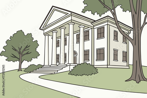 Dover Public Library in Delaware, neoclassical design with white columns and civic lawn