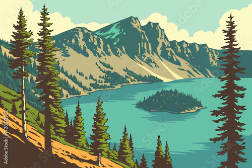 Diamond Lake in Oregon, turquoise waters surrounded by volcanic peaks and meadows