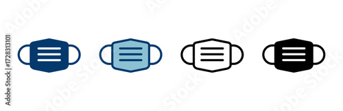 Mask icon vector isolated on white background. Man face with mask icon. Safety breathing masks. Industrial safety N95 mask. Medical mask vector icon.