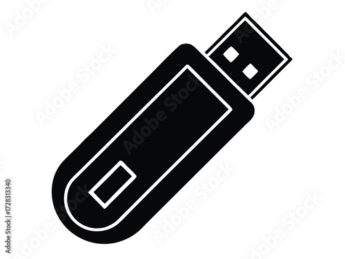 usb stick vector icon in bold style on black color and white background.