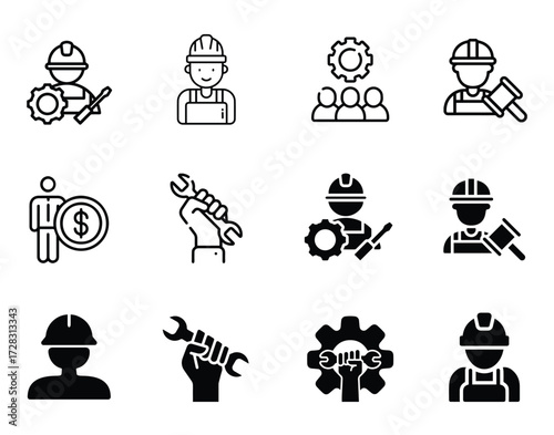 Vector pack of labor icons – high-quality, editable designs representing work, industry, construction, and manual labor. Perfect for web, apps, and infographics
