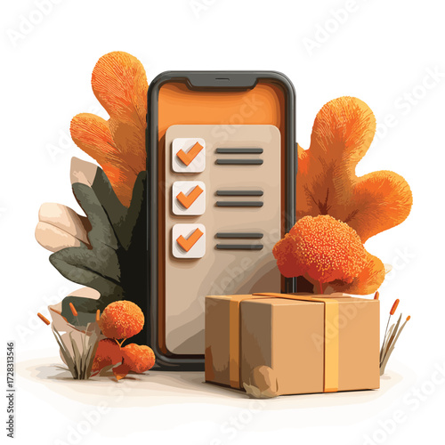 スマートフォンでタスク管理と荷物配送を効率的に行う現代的なライフスタイルの概念