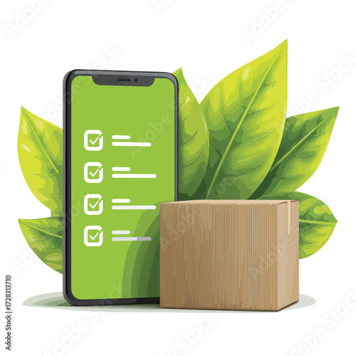 スマホで管理するエコな配送と環境に優しいビジネスのイメージ