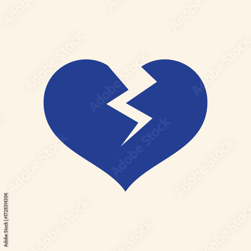 Vibrant blue broken heart symbol conveying deep emotional pain and relationship struggles against a soft background