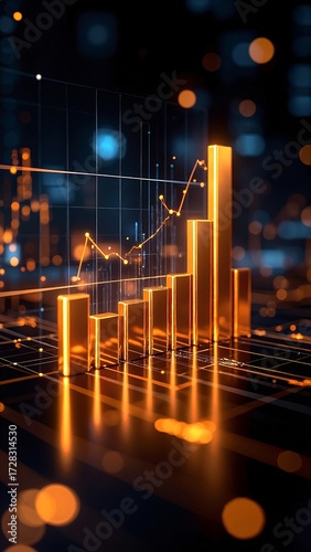A vibrant bar chart displaying data trends, with each bar illuminated by colorful glowing lights, creating a dynamic and engaging visual effect.