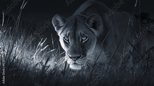 Stealthy lion sneaking up on its clueless prey during nighttime (1)