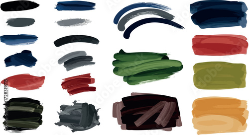 Vector art of assortment of colorful paint brush strokes and smears