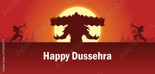 Lord Rama killing Ravana in Dussehra Navratri festival of India poster